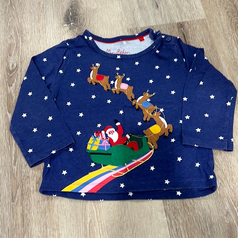 Mini Boden glow in the dark Santa shirt 2-3 years